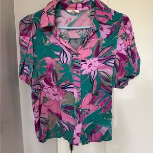 Entro Pink and Green Floral Blouse